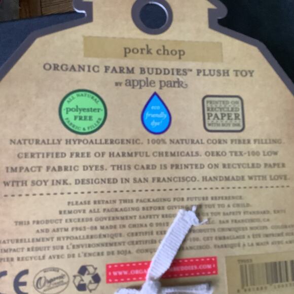 Organic Farm Buddies Pork Chop Pig Plush Toy - NWT - Hypoallergenic - - Picture 5 of 5